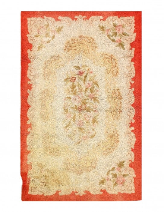 Ivory American antique Hooked Rug 2'11'' X 4'9'' (1 of 3)