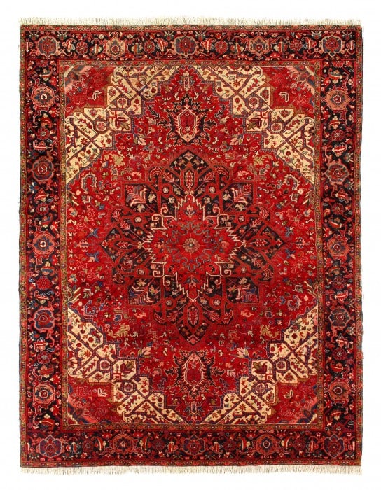 Red Color Persian vintage Heriz 10' X 12'8'': Red Color Persian vintage Heriz 10' X 12'8'' - Circa 1930, Heriz, Hand-Knotted, Lamb's Wool, 300 -D11633- 862.This item is part of our fine auction collection which includes many fine home accessories