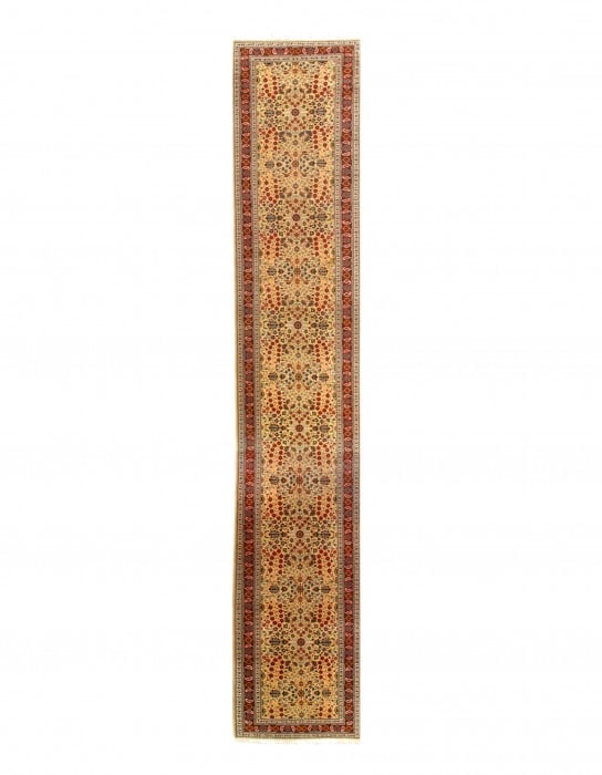 Gold Color Fine Hand Knotted Turkish Hereke Runner 3'3'' X 20'6'' (1 of 3)