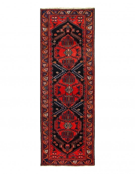 Red Persian Hand Knotted Hamdan Runner 3'5'' X 9'9'' (1 of 3)