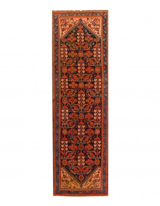 Navy Blue Persian Hand Knotted Hamadan Runner 3'4'' X 11'4'' (1 of 3)