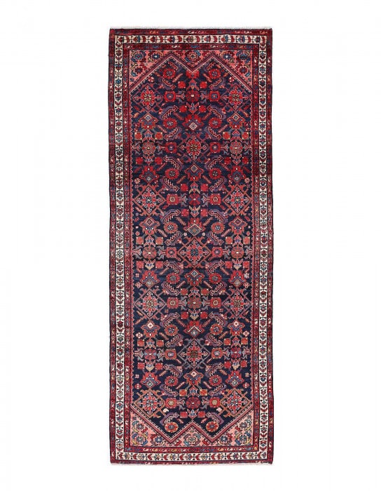 Navy Blue Fine Hand knotted Persian antique Hamadan runner 3'6'' X 9'11'' (1 of 3)