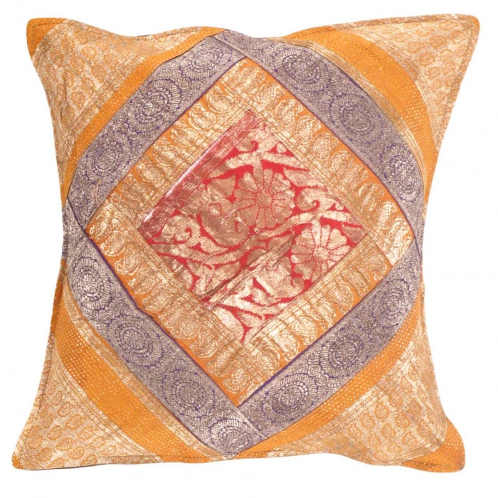 Vintage Sari silk Square Pillow Case 16 " (1 of 2)