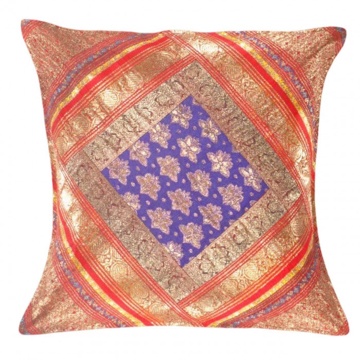 Vintage Sari silk Square Pillow Case 16 " (1 of 2)