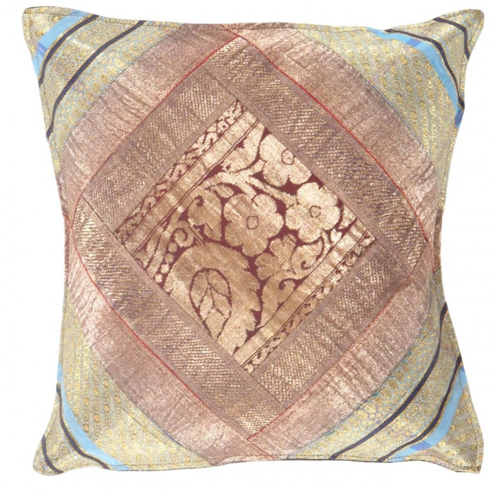 Vintage Sari silk Square Pillow Case 16 " (1 of 2)