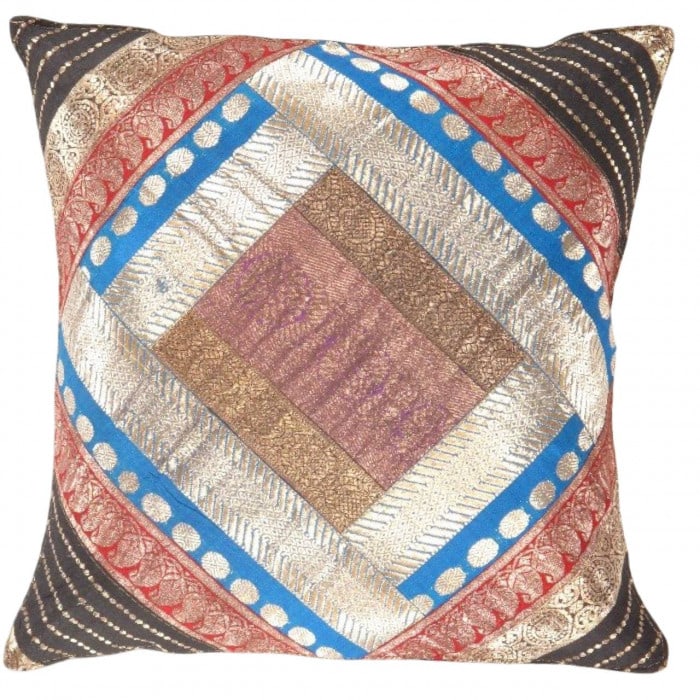 Vintage Sari silk Square Pillow Case 16 " (1 of 2)