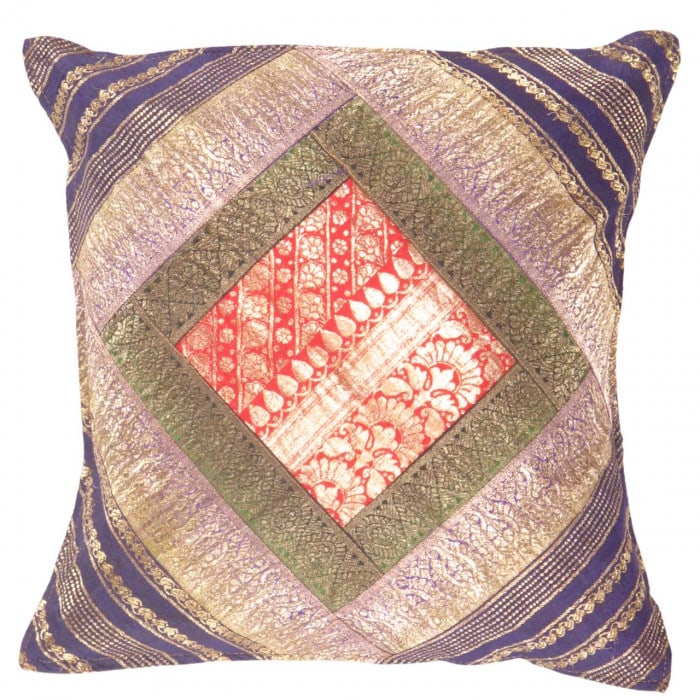 Vintage Sari silk Square Pillow Case 16 " (1 of 2)