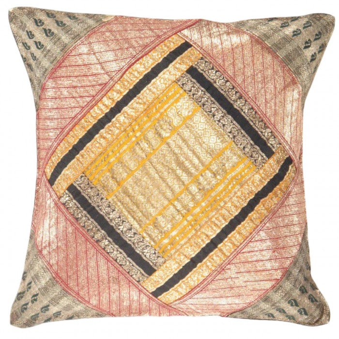 Vintage Sari silk Square Pillow Case 16 " (1 of 2)