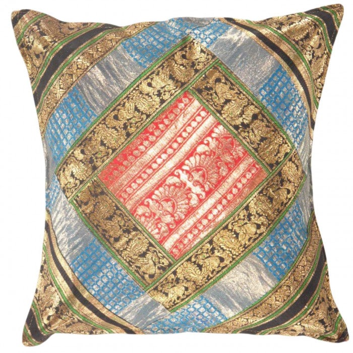 Vintage Sari silk Square Pillow Case 16 " (1 of 2)