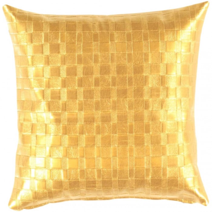 Gold Leather Decorative Pillow 20": Gold Leather Decorative Pillow 20" - New, Modern, Hand-Woven, Leather, 300 -TRL 01- 862.This item is part of our fine auction collection which includes many fine home accessories including antique rug