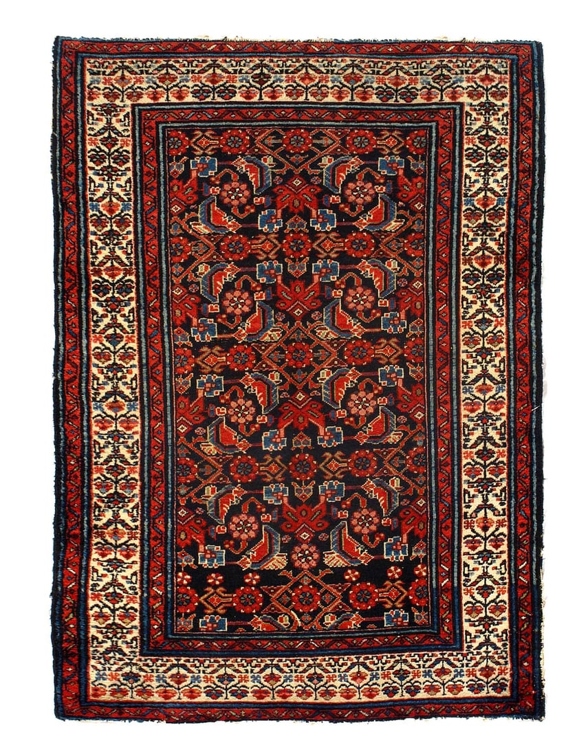 Persian Antique Hamadan rug 3'3'' X 4'9'': Persian Antique Hamadan rug 3'3'' X 4'9'' - Circa 1920s, Hamadan, Hand-Knotted, Lamb's Wool, 300 -D15276- 862.This item is part of our fine auction collection which includes many fine home accessories