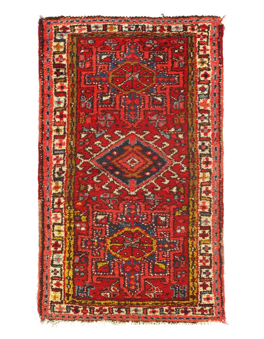 Rust Antique Persian Heriz Karajeh Rug 2'3"X 3'6": Rust Antique Persian Heriz Karajeh Rug 2'3"X 3'6" - CIRCA 1920, Karaja, Hand-Knotted, Lamb's Wool, 300 -D15238- 862.This item is part of our fine auction collection which includes many fine home acces