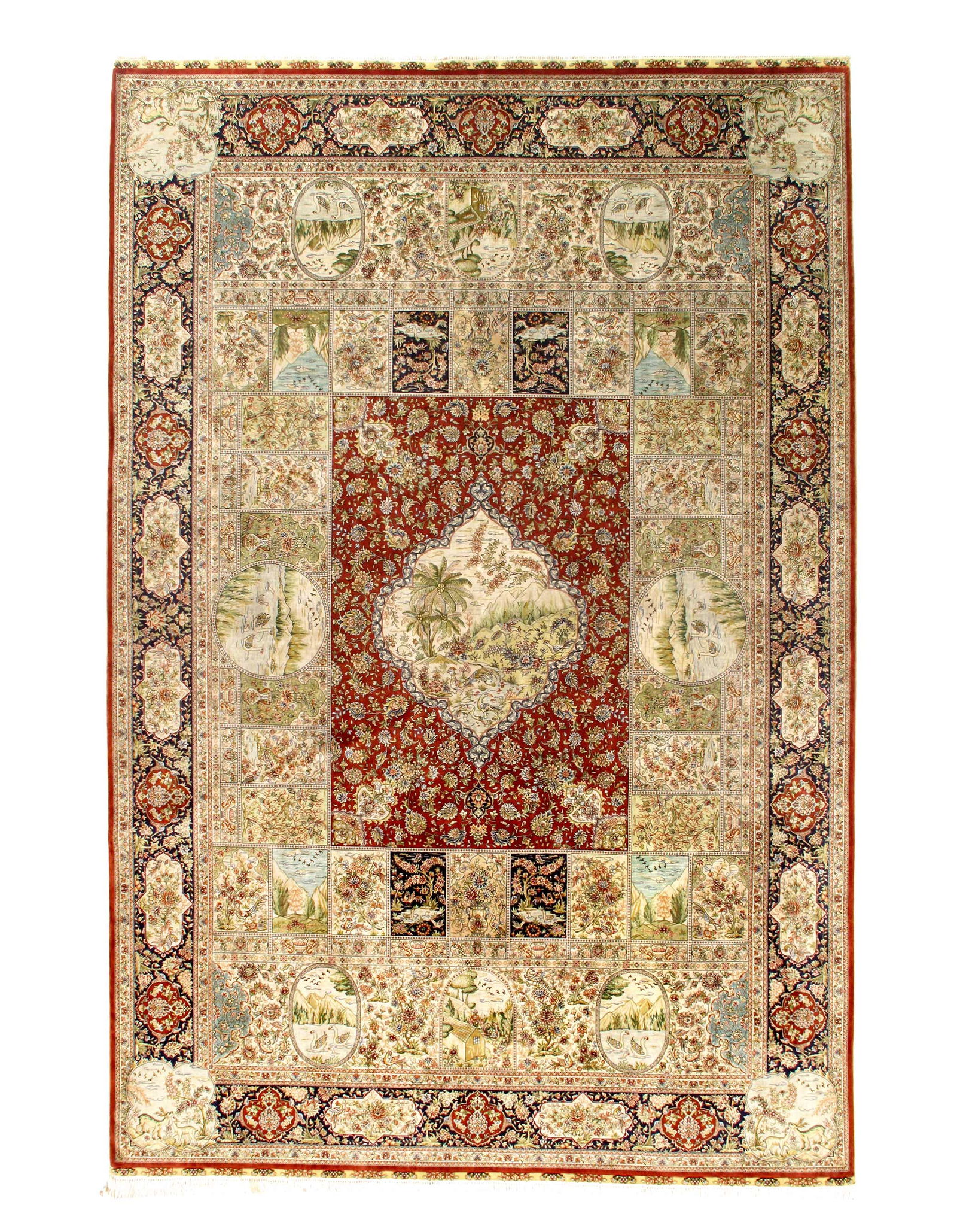 Multi Color Fine Hand knotted Pure silk Sino Tabriz Rug 6'8"X 10': Multi Color Fine Hand knotted Pure silk Sino Tabriz Rug 6'8"X 10' - CIRCA 2010, Tabriz, Hand-Knotted, Pure Silk, 300 -D15354- 862.This item is part of our fine auction collection which includes many f