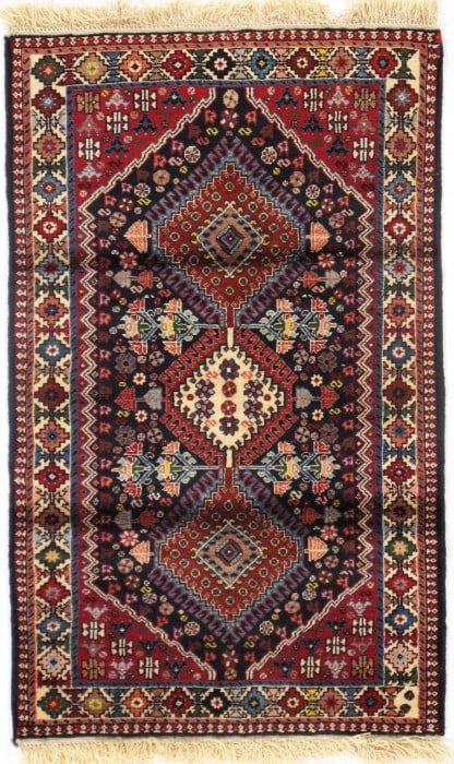 Navy Fine Persian Yalameh 2'7" X 4'4": Navy Fine Persian Yalameh 2'7" X 4'4" - New, Yalameh, Hand-Knotted, Lamb's Wool, 300 -D09547- 862.This item is part of our fine auction collection which includes many fine home accessories including a