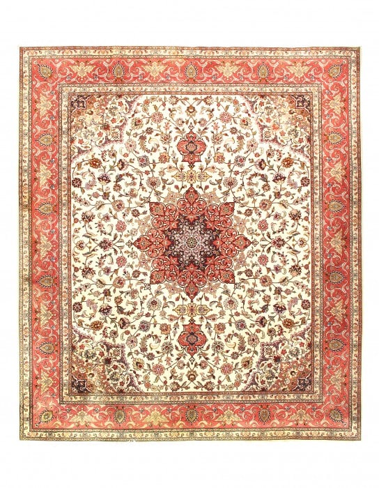 Ivory Persian Tabriz silk & wool 8 ' X 10': Ivory Persian Tabriz silk & wool 8 ' X 10' - New, Tabriz, Hand-Knotted, Wool & Silk, 300 -D09506- 862.This item is part of our fine auction collection which includes many fine home accessories includi