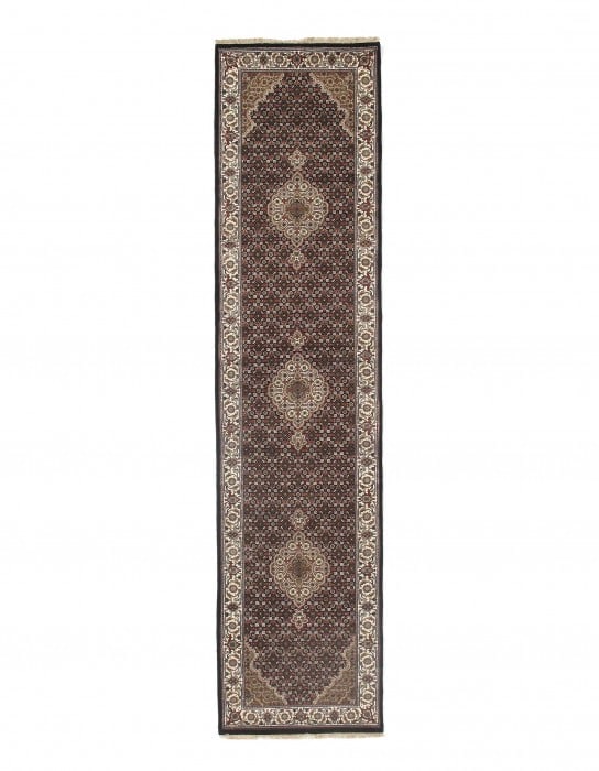 Black Tabriz design Runner 2'5" X 10'3": Black Tabriz design Runner 2'5" X 10'3" - New, Tabriz, Hand-Knotted, Wool & Silk, 300 -D09315- 862.This item is part of our fine auction collection which includes many fine home accessories including