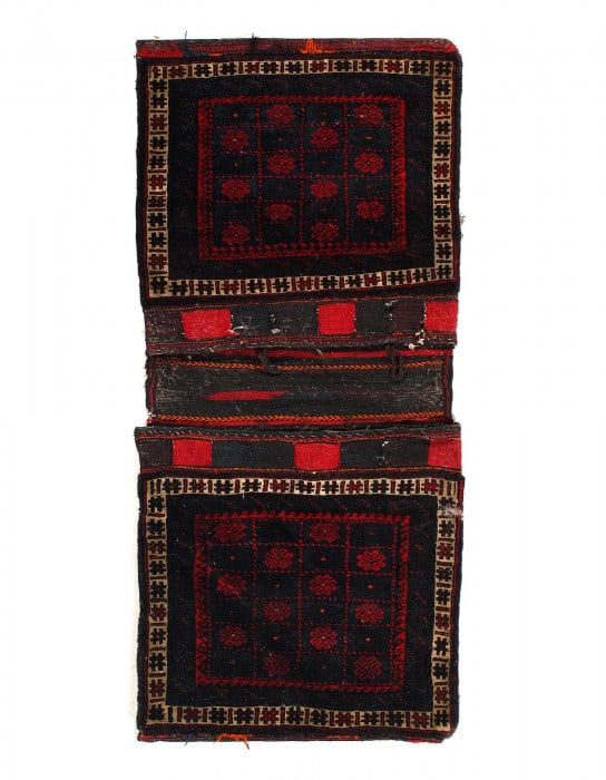 Vintage Persian Hand Knotted Shiraz saddle bag 2'1 X 5': Vintage Persian Hand Knotted Shiraz saddle bag 2'1 X 5' - CIRCA 1940, Shiraz, Hand-Knotted, Lamb's Wool, 300 -53189- 862.This item is part of our fine auction collection which includes many fine home