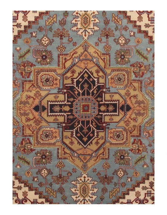 Light Blue Persian Serapi Design 10' X 14' - 2