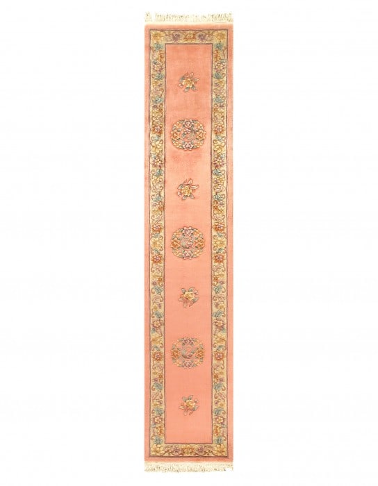 Rose color Fine Hand Knotted Chinese Peking Runner 2'3'' X 12': Rose color Fine Hand Knotted Chinese Peking Runner 2'3'' X 12' - Newe, Peking, Hand-Knotted, Lamb's Wool, 300 -51505- 862.This item is part of our fine auction collection which includes many fine home