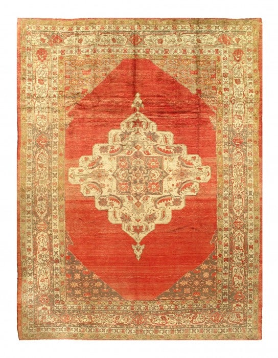 Rust Original Antique Turkish Oushak 9'6'' X 12'6'': Rust Original Antique Turkish Oushak 9'6'' X 12'6'' - Circa 1900, Oushak, Hand-Knotted, Lamb's Wool, 300 -D10417- 862.This item is part of our fine auction collection which includes many fine home