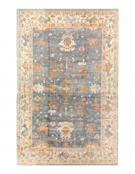 L Blue Color Fine Hand Knotted Oushak Rug 12' X 18': L Blue Color Fine Hand Knotted Oushak Rug 12' X 18' - New, Oushak, Hand-Knotted, Lamb's Wool, 300 -D08364- 862.This item is part of our fine auction collection which includes many fine home accessorie