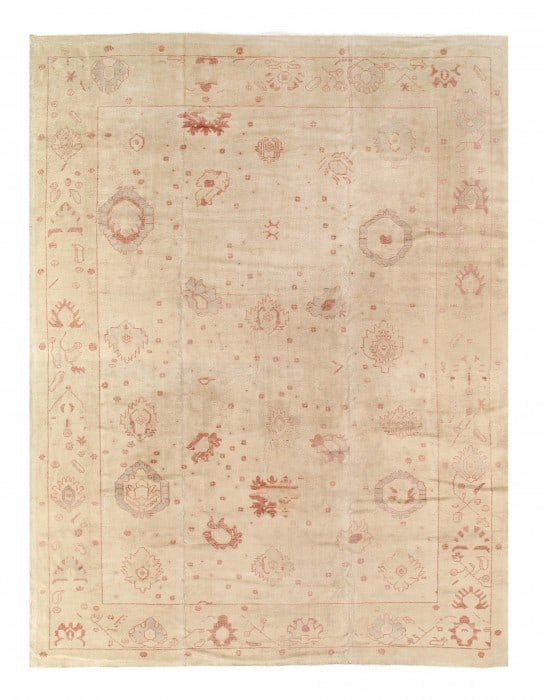 Ivory Fine Turkish Hand Knotted Oushak 12' X 14'8'': Ivory Fine Turkish Hand Knotted Oushak 12' X 14'8'' - New, Oushak, Hand-Knotted, Lamb's Wool, 300 -D05492- 862.This item is part of our fine auction collection which includes many fine home accessorie