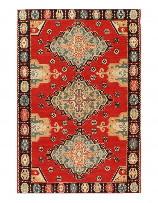 Red Hand Knotted NW 5'9'' X 8'8'': Red Hand Knotted NW 5'9'' X 8'8'' - Circa 1970, NorthWest, Hand-Knotted, Flat Weave, 300 -53652- 862.This item is part of our fine auction collection which includes many fine home accessories includin