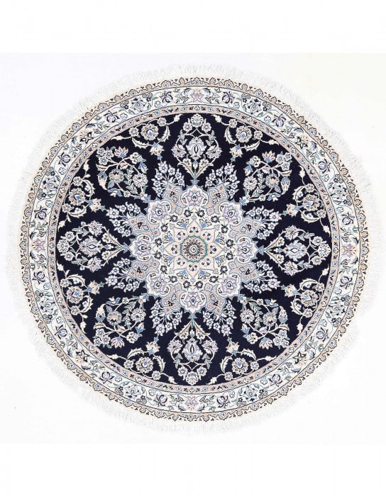 Fine Hand knotted Persian silk & wool Nain round rug 5' X 5': Fine Hand knotted Persian silk & wool Nain round rug 5' X 5' - New, Nain, Hand-Knotted, Wool & Silk, 300 -D13368- 862.This item is part of our fine auction collection which includes many fine home acc