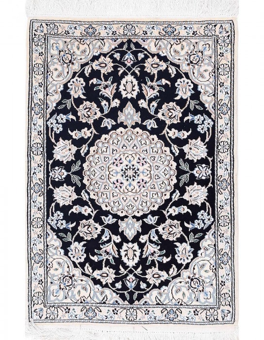 Navy Blue Silk & wool Nain 2'2"X3'1": Navy Blue Silk & wool Nain 2'2"X3'1" - NEW, Nain, Hand-Knotted, Wool & Silk, 300 -D13613- 862.This item is part of our fine auction collection which includes many fine home accessories including antiq