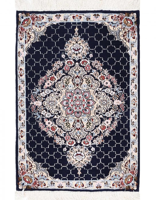 Navy Blue Silk & wool Nain Rug 2'x 3'2": Navy Blue Silk & wool Nain Rug 2'x 3'2" - New, Nain, Hand-Knotted, Wool & Silk, 300 -D13614- 862.This item is part of our fine auction collection which includes many fine home accessories including an