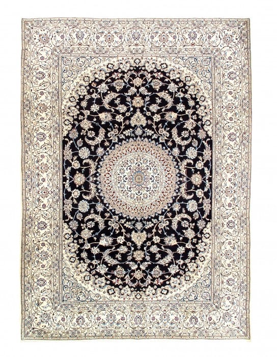 Navy Persian Nain silk & wool 8'1'' X 11'6'': Navy Persian Nain silk & wool 8'1'' X 11'6'' - New, Nain, Hand-Knotted, Wool & Silk, 300 -29689- 862.This item is part of our fine auction collection which includes many fine home accessories includin