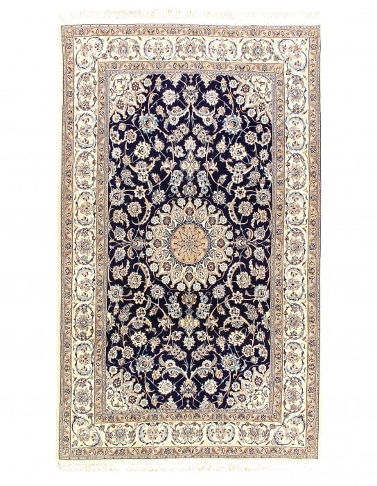 Navy Persian Nain silk & wool 6'6'' X 10'6'': Navy Persian Nain silk & wool 6'6'' X 10'6'' - New, Nain, Hand-Knotted, Wool & Silk, 300 -D03080- 862.This item is part of our fine auction collection which includes many fine home accessories includi