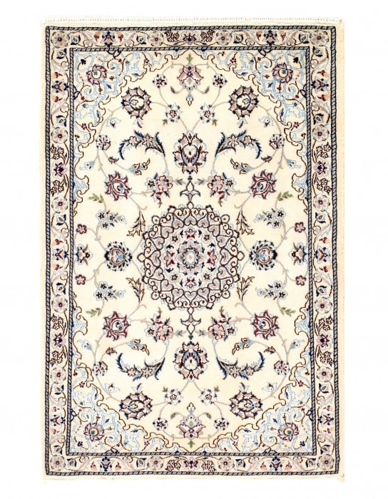 Ivory Fine Hand Knotted Persian Silk & wool Nain 6 LA 2'2'' X 3'2'': Ivory Fine Hand Knotted Persian Silk & wool Nain 6 LA 2'2'' X 3'2'' - New, Nain, Hand-Knotted, Wool & Silk, 300 -D11541- 862.This item is part of our fine auction collection which includes many fine h