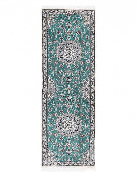 Green Fine Hand Knotted Persian Silk & wool Nain 2'x 6'6": Green Fine Hand Knotted Persian Silk & wool Nain 2'x 6'6" - NEW, Nain, Hand-Knotted, Wool & Silk, 300 -D13693- 862.This item is part of our fine auction collection which includes many fine home access