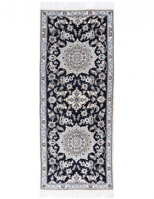 Navy Blue Fine Hand Knotted Persian Silk & wool Nain 2'9"X 6'9": Navy Blue Fine Hand Knotted Persian Silk & wool Nain 2'9"X 6'9" - NEW, Nain, Hand-Knotted, Wool & Silk, 300 -D13696- 862.This item is part of our fine auction collection which includes many fine home