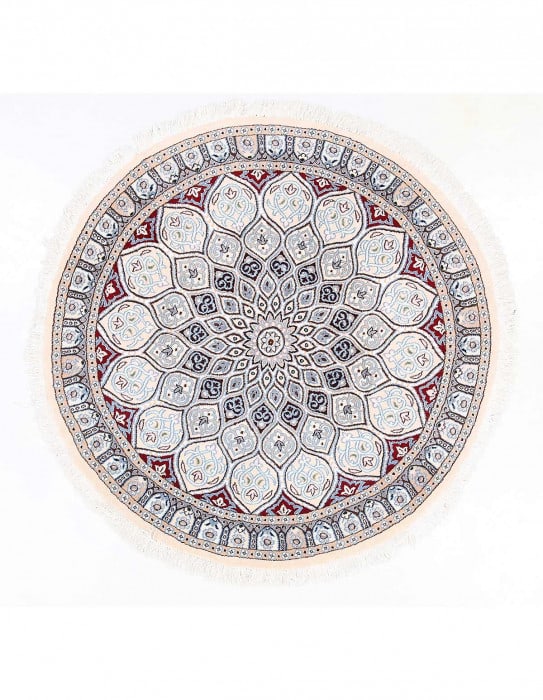Ivory Color Hand knotted Persian silk & wool Nain round rug 4'3"X 4'3": Ivory Color Hand knotted Persian silk & wool Nain round rug 4'3"X 4'3" - NEW, Nain, Hand-Knotted, Wool & Silk, 300 -D13700- 862.This item is part of our fine auction collection which includes many fin