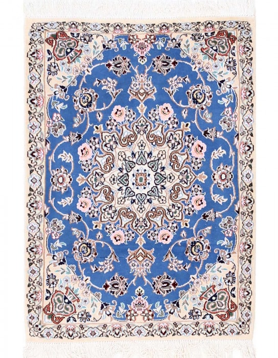 Blue Fine Hand Knotted Persian Silk & wool Nain 2'3"X 3'3": Blue Fine Hand Knotted Persian Silk & wool Nain 2'3"X 3'3" - NEW, Nain, Hand-Knotted, Wool & Silk, 300 -D13601- 862.This item is part of our fine auction collection which includes many fine home acces