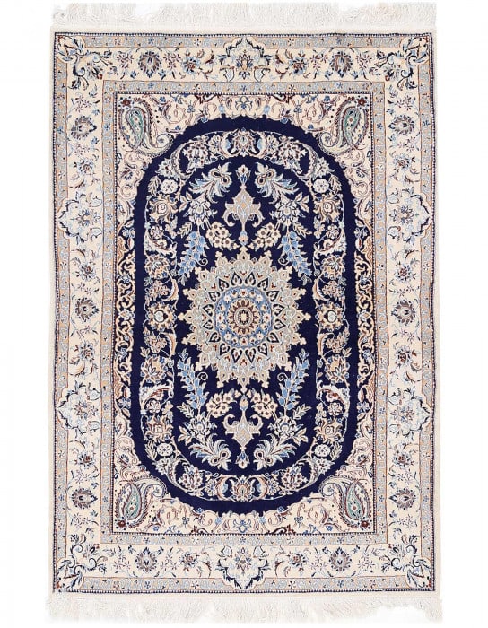 Navy Color Hand knotted Persian silk & wool Nain 3'4"X 4'11": Navy Color Hand knotted Persian silk & wool Nain 3'4"X 4'11" - NEW, Nain, Hand-Knotted, Wool & Silk, 300 -D13606- 862.This item is part of our fine auction collection which includes many fine home acc