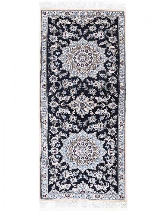 Navy Blue Fine Hand knotted Silk & wool Nain Runner 2'9"X 6'6": Navy Blue Fine Hand knotted Silk & wool Nain Runner 2'9"X 6'6" - NEW, Nain, Hand-Knotted, Wool & Silk, 300 -D13725- 862.This item is part of our fine auction collection which includes many fine home a