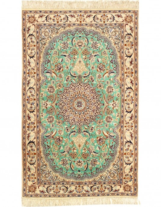 Light Green Fine Hand Knotted Persian Silk & wool Nain 4' X 6'6'': Light Green Fine Hand Knotted Persian Silk & wool Nain 4' X 6'6'' - New, Nain, Hand-Knotted, Lamb's Wool, 300 -D03343- 862.This item is part of our fine auction collection which includes many fine hom