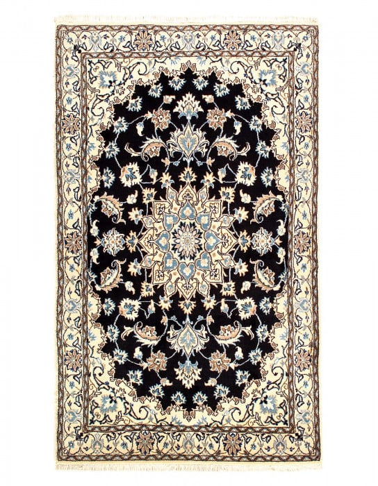 Navy blue fine hand knotted persian silk & wool Nain 3'9"x6'9": Navy blue fine hand knotted persian silk & wool Nain 3'9"x6'9" - New, Nain, Hand-Knotted, Wool & Silk, 300 -D07257- 862.This item is part of our fine auction collection which includes many fine home a
