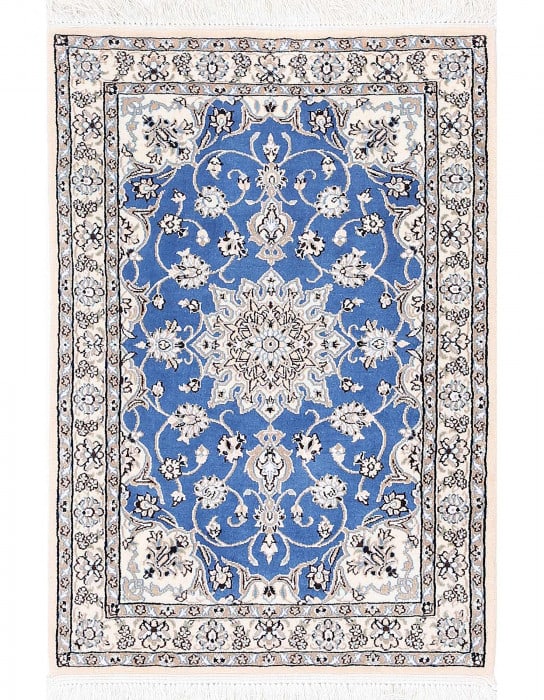 Blue Fine Hand Knotted Persian Silk & wool Nain 2'X 3': Blue Fine Hand Knotted Persian Silk & wool Nain 2'X 3' - NEW, Nain, Hand-Knotted, Wool & Silk, 300 -D13721- 862.This item is part of our fine auction collection which includes many fine home accessori
