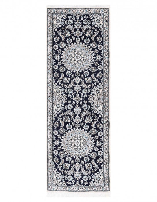 Navy Blue Fine Hand Knotted Persian Silk & wool Nain 2'X 6'5": Navy Blue Fine Hand Knotted Persian Silk & wool Nain 2'X 6'5" - NEW, Nain, Hand-Knotted, Wool & Silk, 300 -D13695- 862.This item is part of our fine auction collection which includes many fine home ac