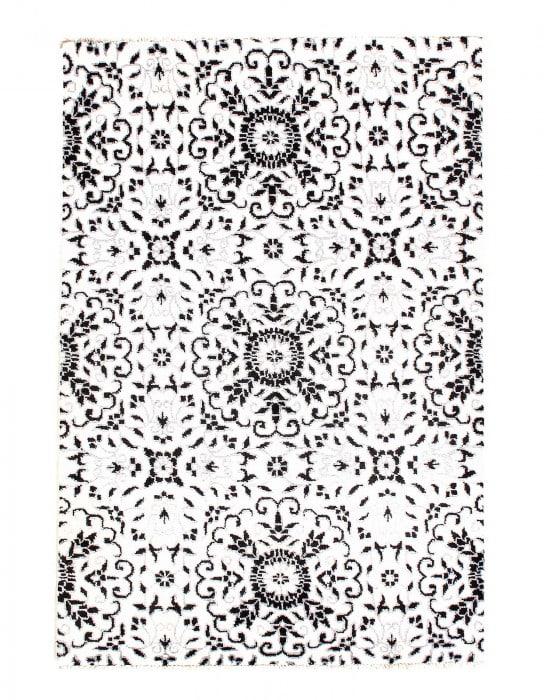 Black Modern V Silk Rug 4'x6': Black Modern V Silk Rug 4'x6' - New, Modern, Hand-Knotted, V. Silk, 300 -D08262- 862.This item is part of our fine auction collection which includes many fine home accessories including antique rugs,