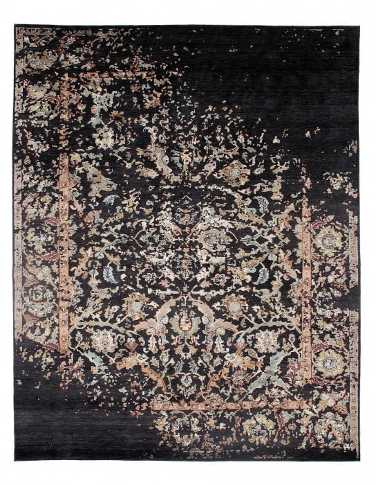 Black Modern Rug silk & wool 8'x10': Black Modern Rug silk & wool 8'x10' - New, Modern, Hand-Knotted, Wool & Silk, 300 -D08883- 862.This item is part of our fine auction collection which includes many fine home accessories including anti