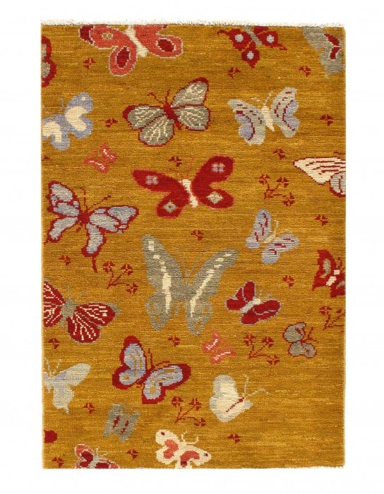 Modern Butterfly Kaleidoscope Rug- 3' X 4'4": Modern Butterfly Kaleidoscope Rug- 3' X 4'4" - New, Modern, Hand-Knotted, Lamb's Wool, 300 -D10776- 862.This item is part of our fine auction collection which includes many fine home accessories inclu