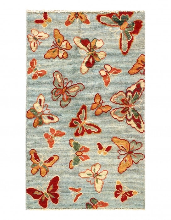 Modern Butterfly Kaleidoscope Rug- 2'4" X 4': Modern Butterfly Kaleidoscope Rug- 2'4" X 4' - New, Modern, Hand-Knotted, Lamb's Wool, 300 -D10778- 862.This item is part of our fine auction collection which includes many fine home accessories inclu
