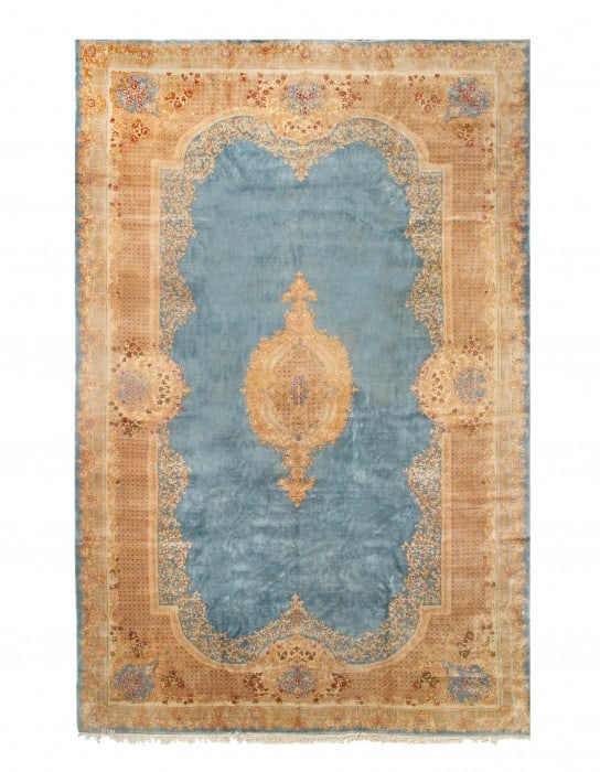 Light Blue Fine Hand Knotted Persian Vintage Kerman 11'11'' X 19'3'': Light Blue Fine Hand Knotted Persian Vintage Kerman 11'11'' X 19'3'' - Circa 1950, kerman, Hand-Knotted, Lamb's Wool, 300 -23221- 862.This item is part of our fine auction collection which includes ma