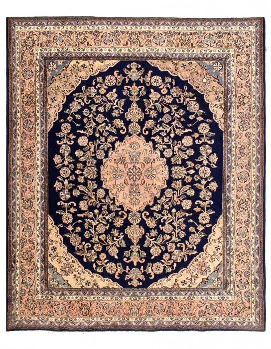 Navy Blue Fine Hand Knotted Persian Kerman design 8' X 9'6'': Navy Blue Fine Hand Knotted Persian Kerman design 8' X 9'6'' - 1960, kerman, Hand-Knotted, Lamb's Wool, 300 -D03696- 862.This item is part of our fine auction collection which includes many fine home