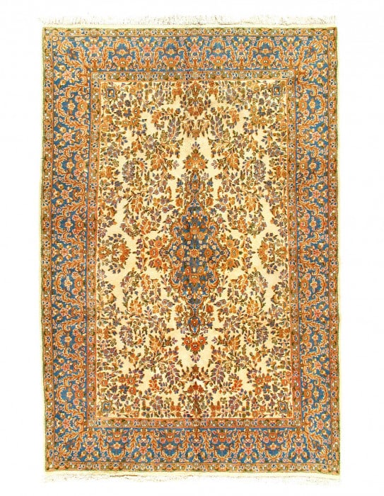 Ivory Semi-Antique Persian Kerman 6'X9'2": Ivory Semi-Antique Persian Kerman 6'X9'2" - circa 1960, kerman, Hand-Knotted, Lamb's Wool, 300 -D09707- 862.This item is part of our fine auction collection which includes many fine home accessories i